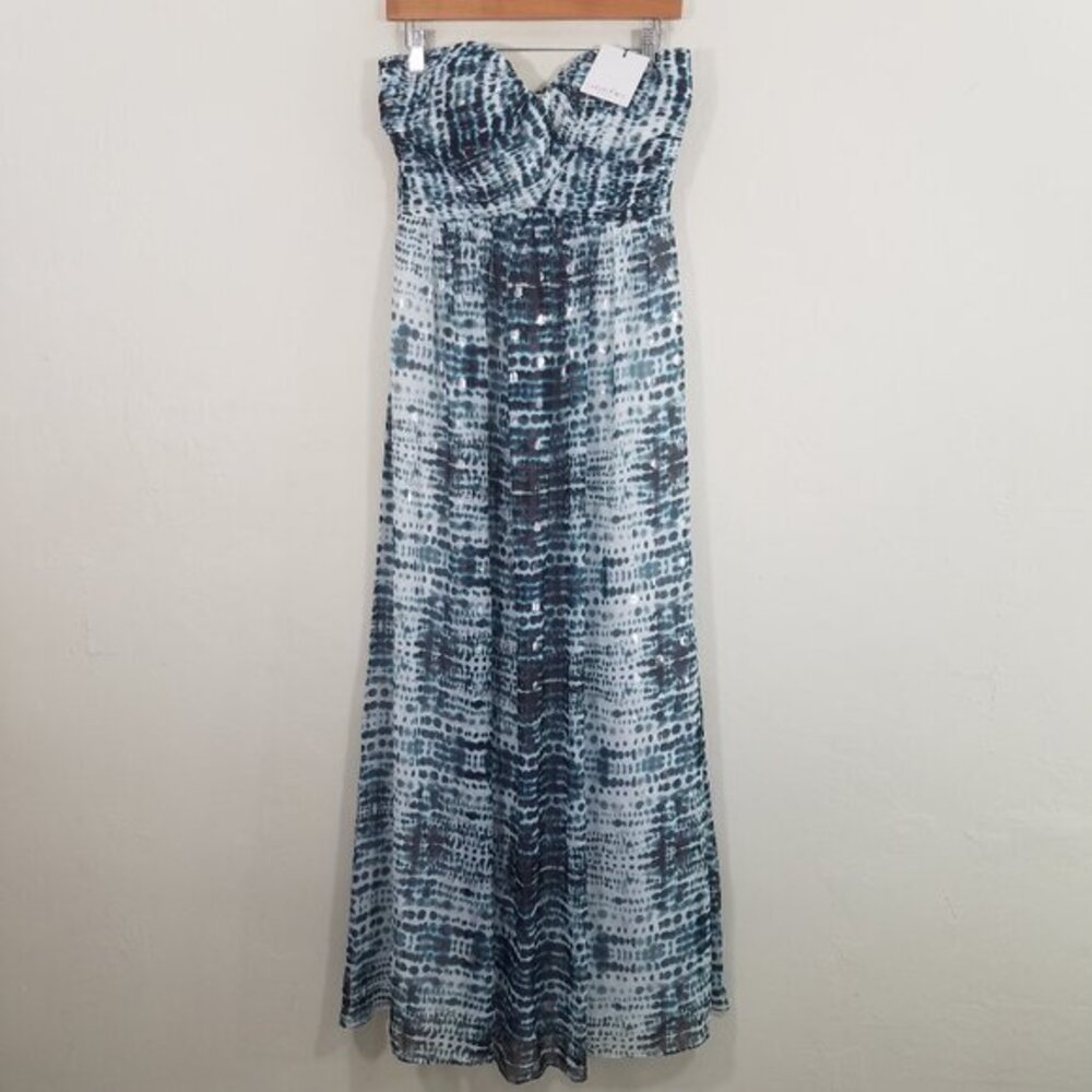 NWT Calvin Klein Strapless Blue/White Long Dress Size 6